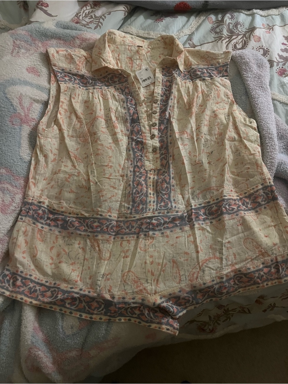 Free People Sleeveless Cream Floral Romper